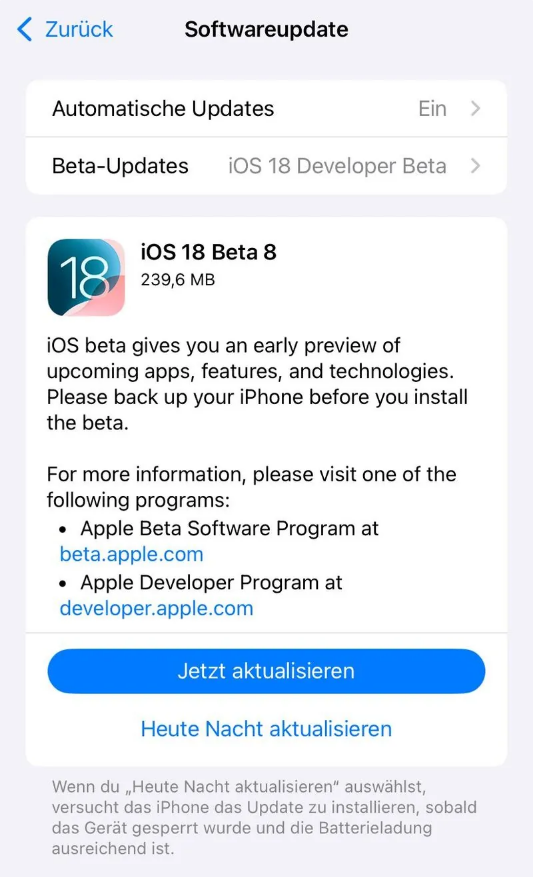 沙雅苹果手机维修分享苹果 iOS / iPadOS 18 开发者预览版 Beta 8 发布 